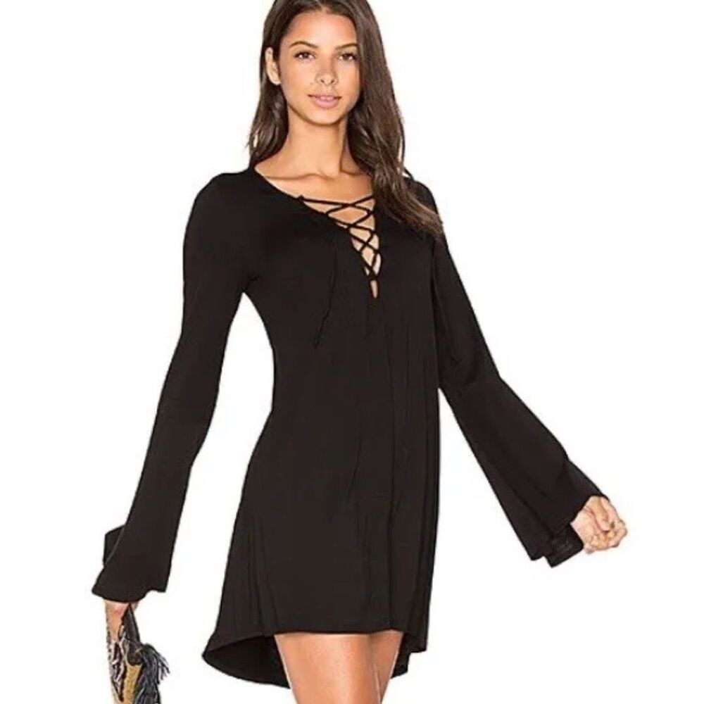 NWT MICHAEL LAUREN M Rib Knit Bell Sleeve Mini Dress Whimsigoth Witchy Halloween